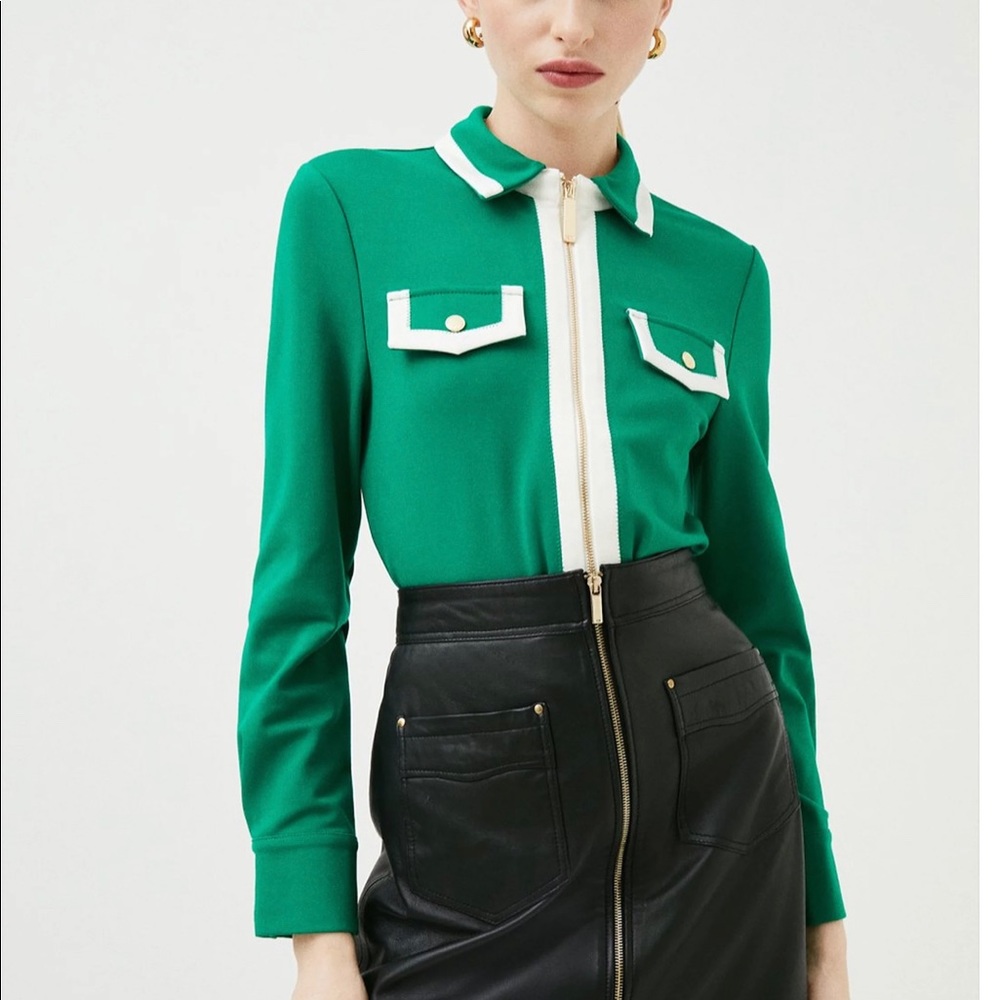 Karen Millen Collared Zip Through Jersey Top